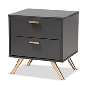 Baxton Studio Kelson Modern and Contemporary Dark Grey and Gold Finished Wood 2-Drawer Nightstand